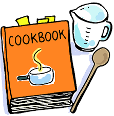 Cookbook collection e-book cover with orange cookbook, spoon, and mug illustration