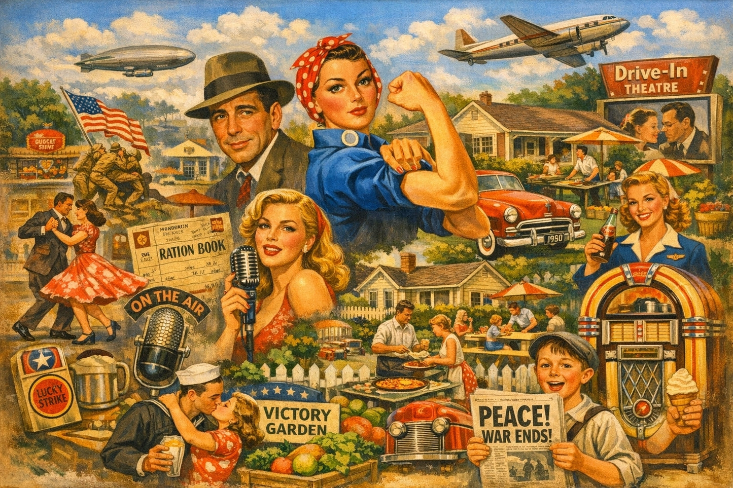 1940s Americana Collage Art Print – Nostalgic Wall Decor 9x6"
