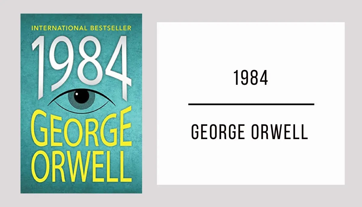 Book cover of '1984' by George Orwell with a blue background and eye illustration.