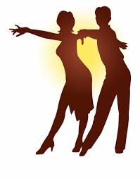 Silhouette of two dancers against a yellow background