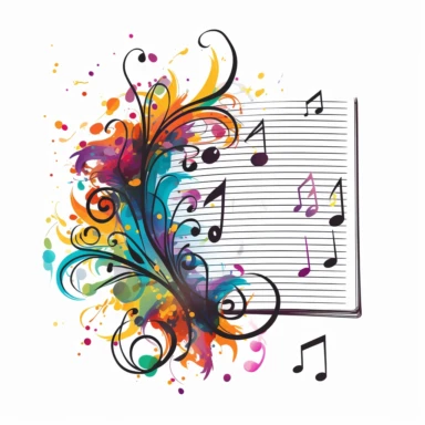 Colorful musical notes and staff on a white background