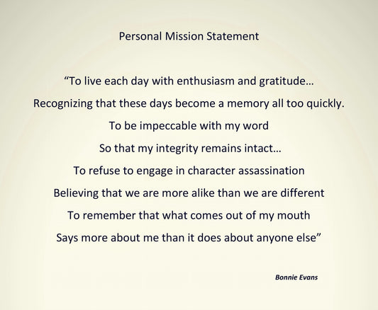 Personal mission statement text on a beige background