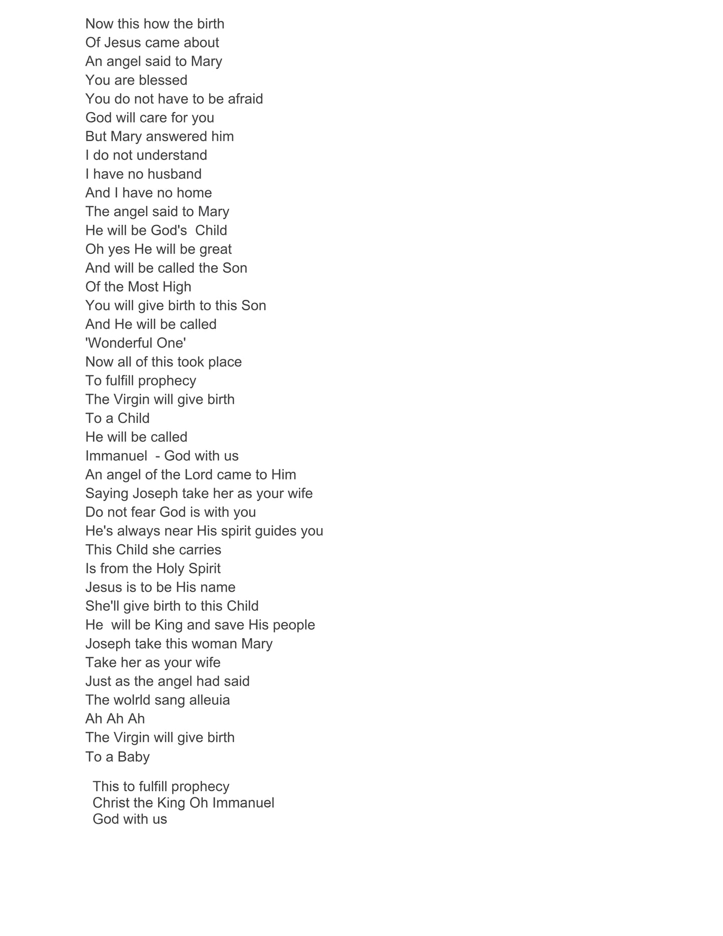 Religious scripture poem page with centered lines of text on white paper