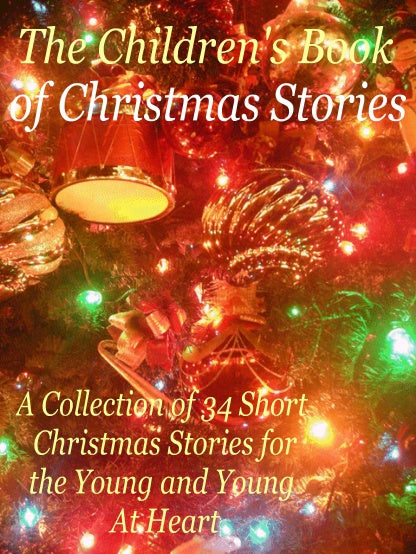 Book cover of 'The Children's Book of Christmas Stories' with Christmas decorations and text.