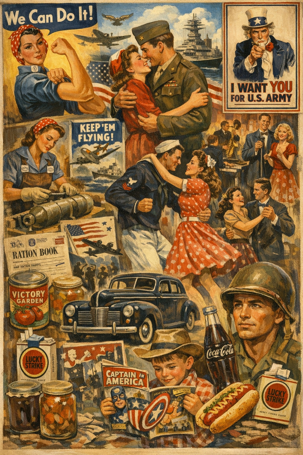 1940s Americana Collage Art Print – Nostalgic Wall Decor