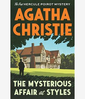 Mystery novel book cover with The Mysterious Affair at Styles title and house scene.