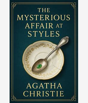 Agatha Christie mystery novel book cover with spoon on plate and The Mysterious Affair at Styles.