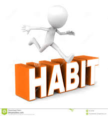 3D character running over the word 'Habit' on an orange block with a white background