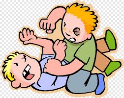 Cartoon illustration of a child beating another child up