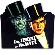 A square black product, likely a coaster or mat, featuring a vintage-style graphic of Dr. Jekyll and Mr.