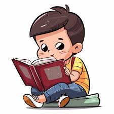 Cartoon boy reading a book on a white background
