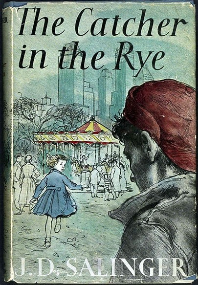 Book cover with blue dress girl and dark-haired woman profile, city street and handwritten title
