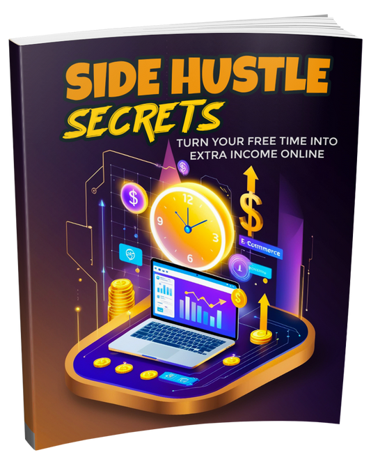 Purple business guide book cover with yellow title, laptop, clock, and gold coins