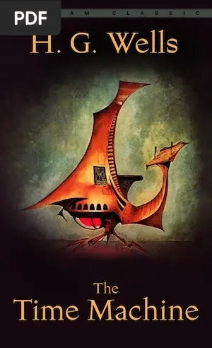 Book cover of 'The Time Machine' by H.G. Wells featuring a time machine illustration.