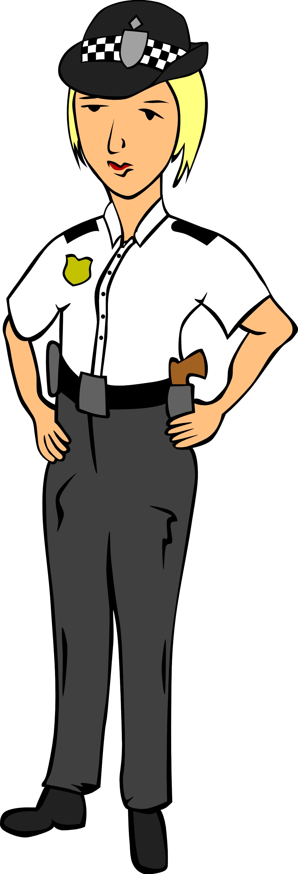 Cartoon police officer standing with hands on hips