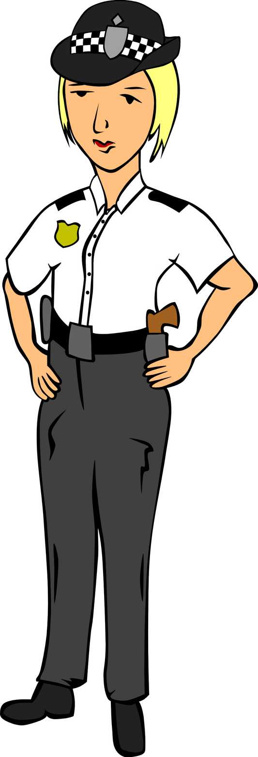 Cartoon police officer standing with hands on hips